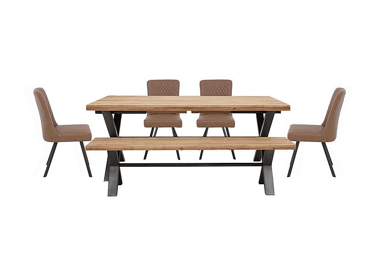 Earth Large Straight Edge Dining Table with a Large Bench and 4 Chairs - Tan