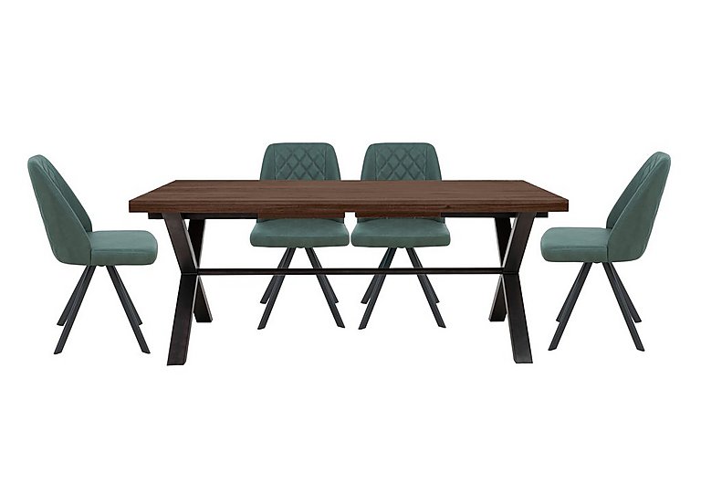 Mars Large Straight Edge Dining Table with 4 Faux Leather Swivel Chairs - Green
