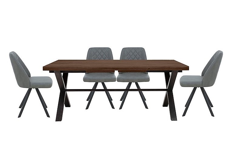 Mars Large Straight Edge Dining Table with 4 Faux Leather Swivel Chairs - Grey