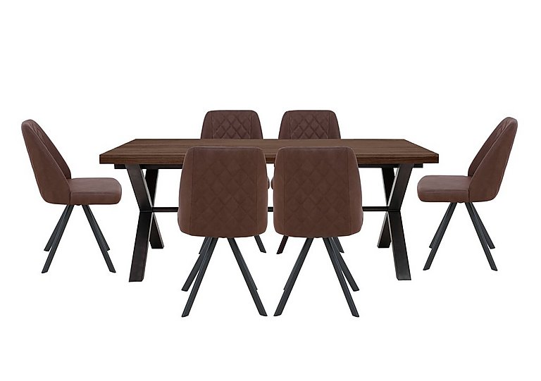 Mars Large Straight Edge Dining Table with 6 Faux Leather Swivel Chairs