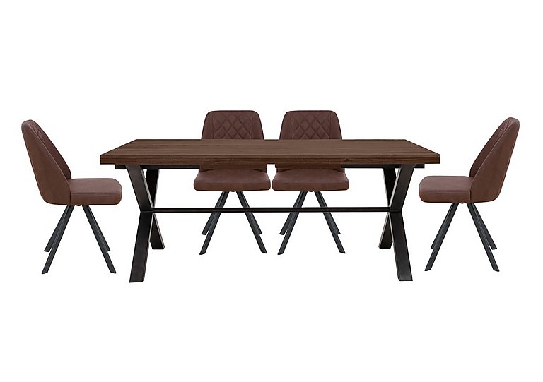 Mars Large Straight Edge Dining Table with 4 Faux Leather Swivel Chairs