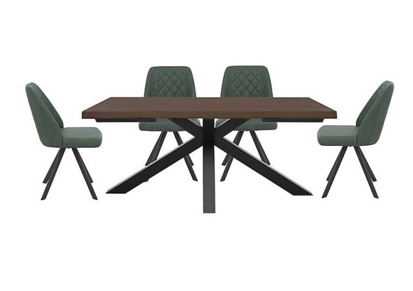 Mars Large Live Edge Dining Table with 4 Faux Leather Swivel Chairs  Green | Bed Sava