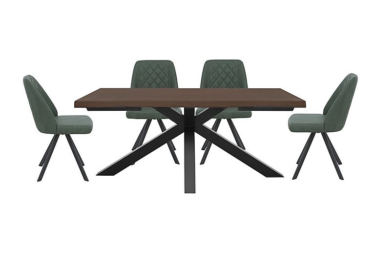 Mars Large Live Edge Dining Table with 4 Faux Leather Swivel Chairs - Green