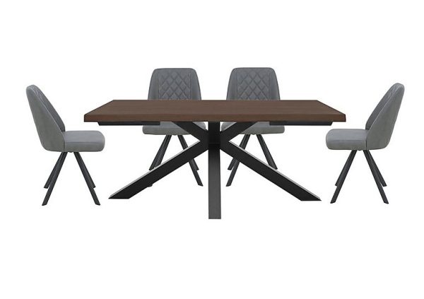 Mars Large Live Edge Dining Table with 4 Faux Leather Swivel Chairs  Grey | Bed Sava