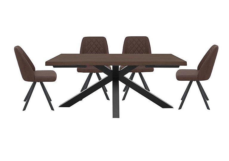 Mars Large Live Edge Dining Table with 4 Faux Leather Swivel Chairs