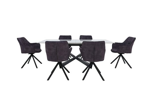 Marvel Black 200 cm Extending Dining Table and 6 Swivel Chairs  Charcoal | Bed Sava