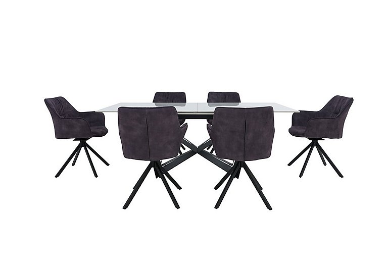 Marvel Black 200 cm Extending Dining Table and 6 Swivel Chairs - Charcoal