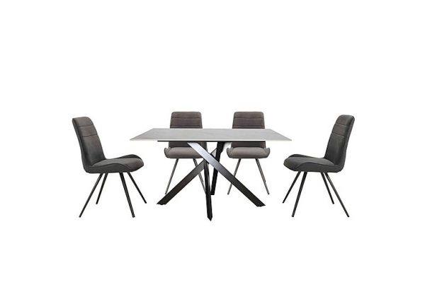 Samurai Compact Dining Table with White Ceramic Top and 4 Velvet Chairs  Grey | Bed Sava