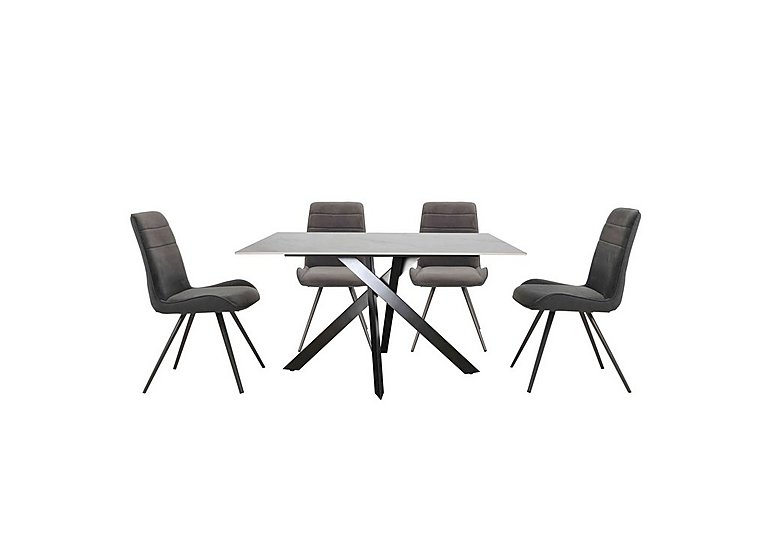 Samurai Compact Dining Table with White Ceramic Top and 4 Velvet Chairs - Grey