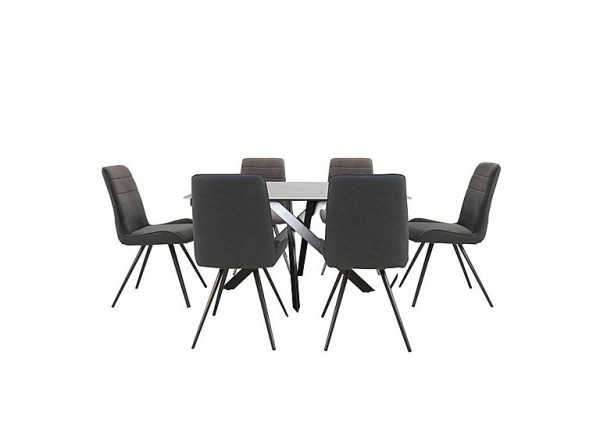Samurai Compact Dining Table with White Ceramic Top and 6 Velvet Chairs  Grey | Bed Sava