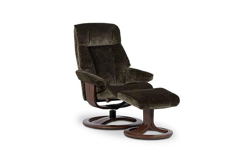 Tromso Medium Fabric Swivel Chair and Footstool with Walnut Feet