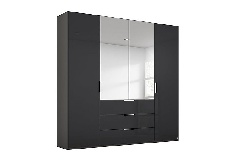 Rauch - Formes Glass 4 Door Combo Hinged Wardrobe with 2 Mirrors and Drawers - Graphite/Basalt Front