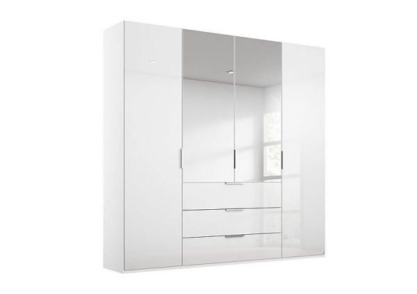 Rauch  Formes Glass 4 Door Combo Hinged Wardrobe with 2 Mirrors and Drawers  WhiteWhite Front | Bed Sava
