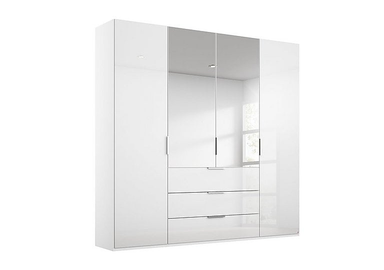Rauch - Formes Glass 4 Door Combo Hinged Wardrobe with 2 Mirrors and Drawers - White/White Front