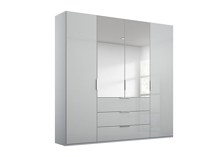 Rauch - Formes Glass 4 Door Combo Hinged Wardrobe with 2 Mirrors and Drawers - Silk Grey/Silk Grey Front