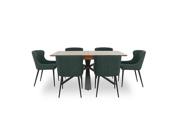Hanoi Extending Table with Metal Base and 6 Faux Leather Dining Chairs  Bottle Green | Bed Sava