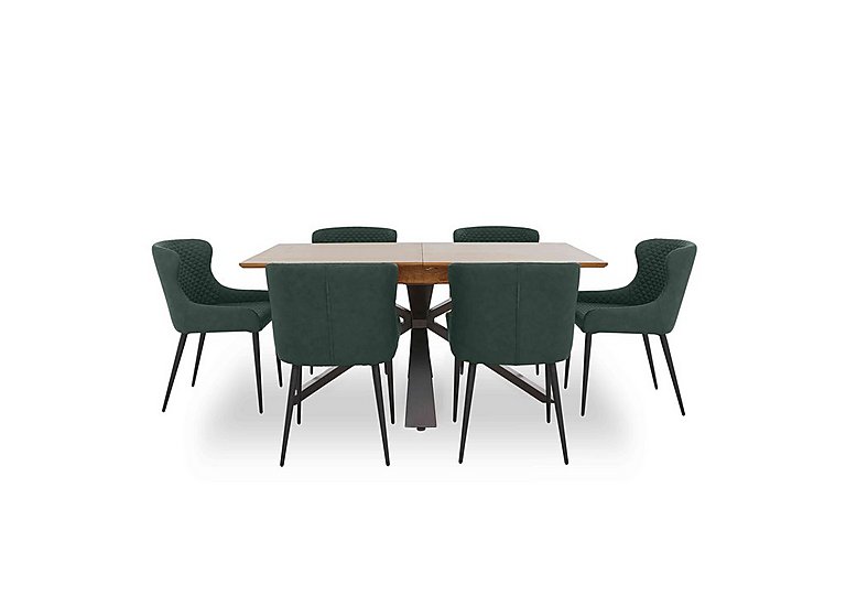 Hanoi Extending Table with Metal Base and 6 Faux Leather Dining Chairs - Bottle Green