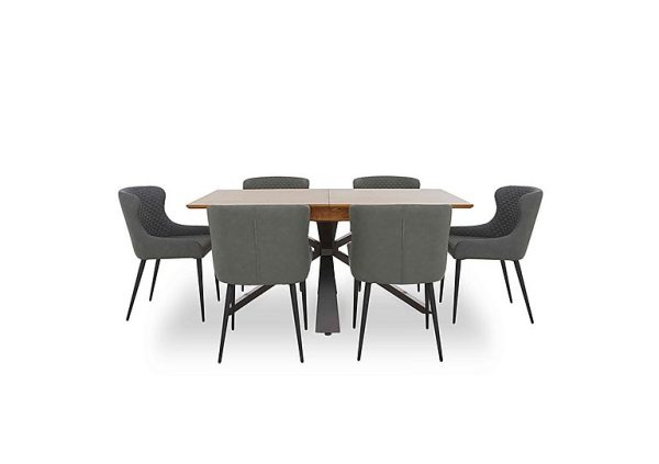 Hanoi Extending Table with Metal Base and 6 Faux Leather Dining Chairs  Slate Grey | Bed Sava