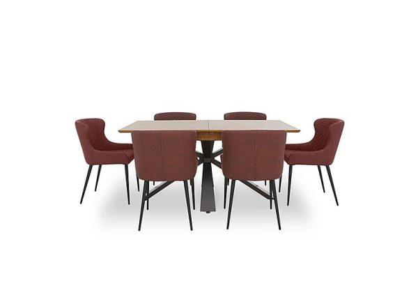 Hanoi Extending Table with Metal Base and 6 Faux Leather Dining Chairs | Bed Sava