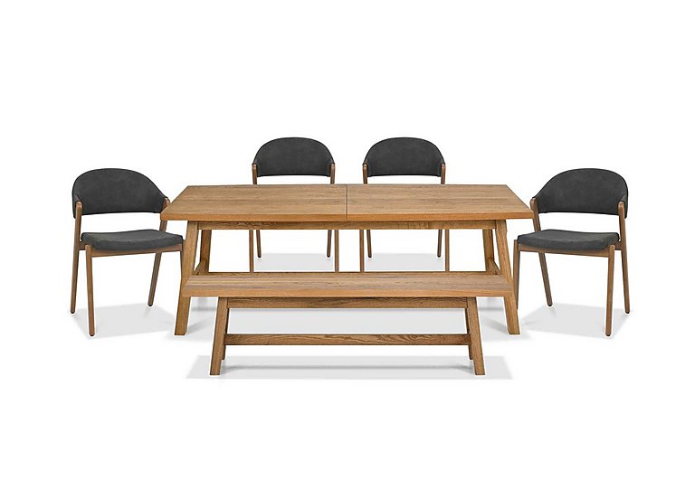 Stratford Large Extending Dining Table with Small Bench and 4 Fabric Chairs - Dark Grey