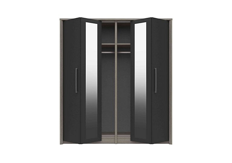 London Bedrooms  Euston 4 Door Bifold Wardrobe with Mirrors  Grey OakGraphite Gloss | Bed Sava