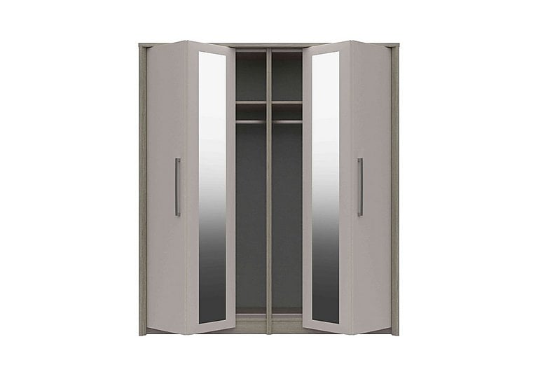 London Bedrooms  Euston 4 Door Bifold Wardrobe with Mirrors  Grey OakWhite Grey Gloss | Bed Sava