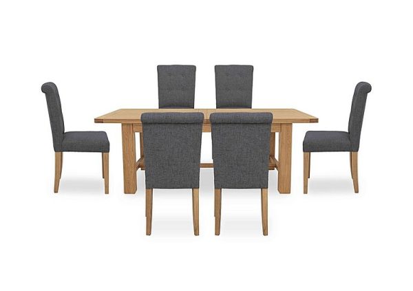Augusta Large Rectangular Extending Dining Table and 6 Roll Back Upholstered Chairs  Anthracite | Bed Sava