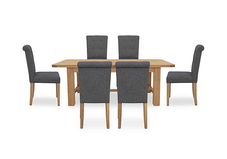 Augusta Large Rectangular Extending Dining Table and 6 Roll Back Upholstered Chairs - Anthracite