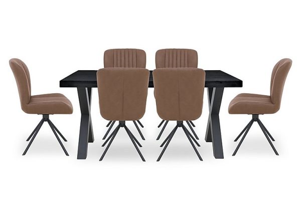 Bodahl  Compact Terra Straight Edge Dining Table with 6 Cognac Swivel Chairs | Bed Sava