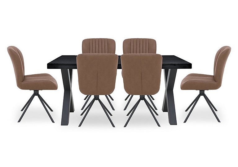 Bodahl - Compact Terra Straight Edge Dining Table with 6 Cognac Swivel Chairs