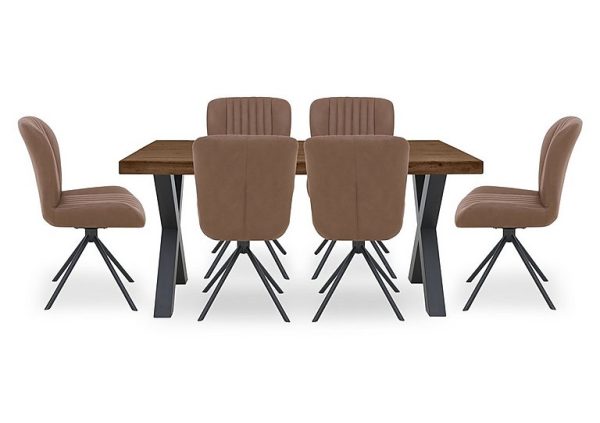 Bodahl  Compact Terra Straight Edge Dining Table with 6 Cognac Swivel Chairs  Desert | Bed Sava