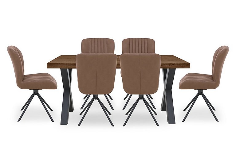Bodahl - Compact Terra Straight Edge Dining Table with 6 Cognac Swivel Chairs - Desert