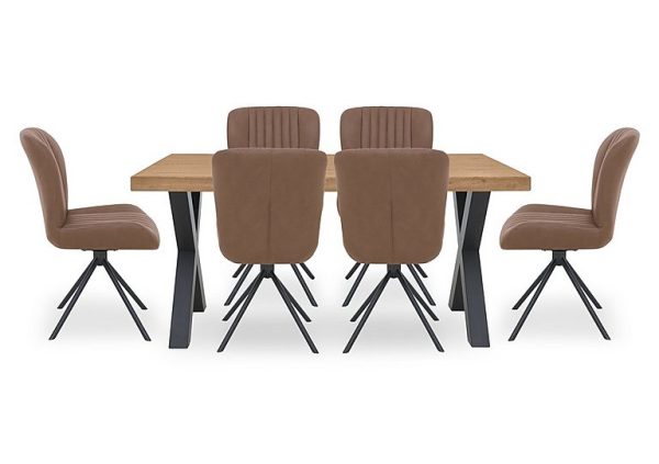 Bodahl  Compact Terra Straight Edge Dining Table with 6 Cognac Swivel Chairs  Natura Bianca | Bed Sava