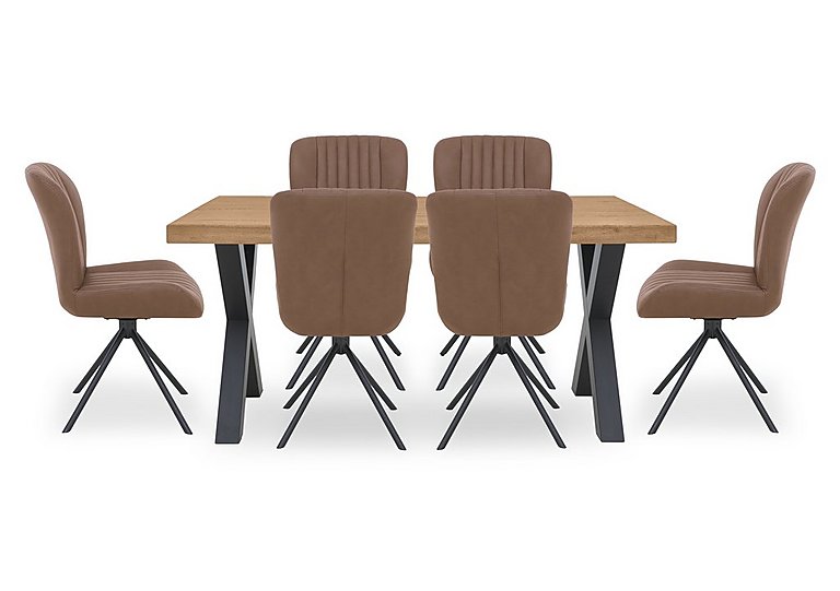 Bodahl - Compact Terra Straight Edge Dining Table with 6 Cognac Swivel Chairs - Natura Bianca