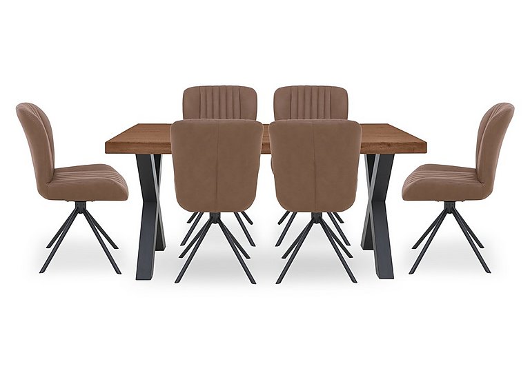 Bodahl - Compact Terra Straight Edge Dining Table with 6 Cognac Swivel Chairs - Old Bassano