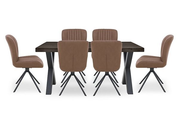 Bodahl  Compact Terra Straight Edge Dining Table with 6 Cognac Swivel Chairs  Smoked | Bed Sava
