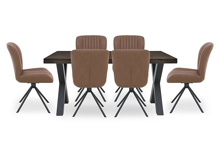 Bodahl - Compact Terra Straight Edge Dining Table with 6 Cognac Swivel Chairs - Smoked
