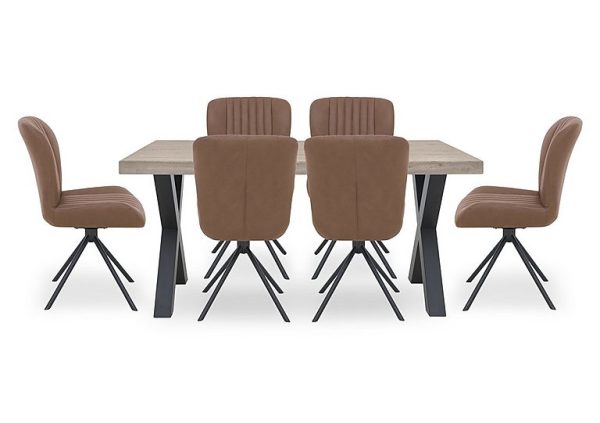 Bodahl  Compact Terra Straight Edge Dining Table with 6 Cognac Swivel Chairs  White Wash | Bed Sava
