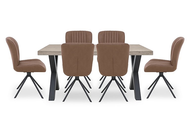 Bodahl - Compact Terra Straight Edge Dining Table with 6 Cognac Swivel Chairs - White Wash