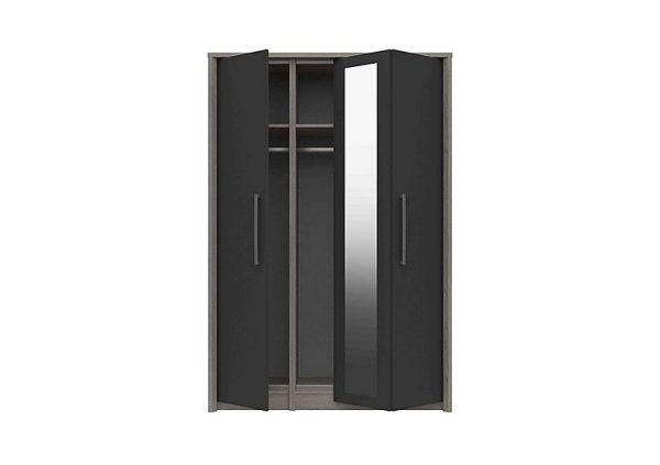 London Bedrooms  Euston 3 Door Bifold Wardrobe with Mirror  Grey OakGraphite Gloss | Bed Sava