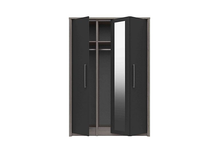 London Bedrooms  Euston 3 Door Bifold Wardrobe with Mirror  Grey OakGraphite Gloss | Bed Sava