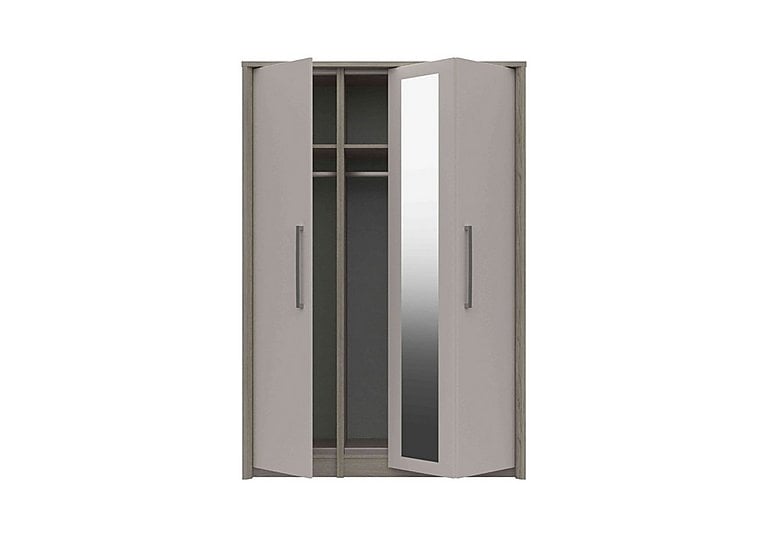 London Bedrooms  Euston 3 Door Bifold Wardrobe with Mirror  Grey OakWhite Grey Gloss | Bed Sava