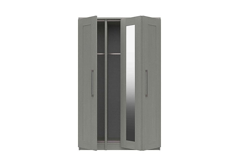 London Bedrooms  Fenchurch 3 Door Bifold Wardrobe with Mirror  Light Grey | Bed Sava