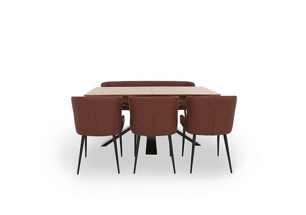 Hanoi Extending Dining Table with Metal Base and 3 Faux Leather Chairs and a Bench  Tan | Bed Sava