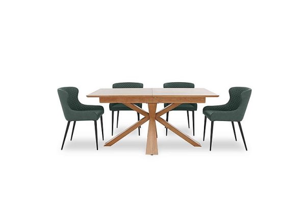 Hanoi Extending Table with Wooden Base and 4 Faux Leather Dining Chairs  Bottle Green | Bed Sava