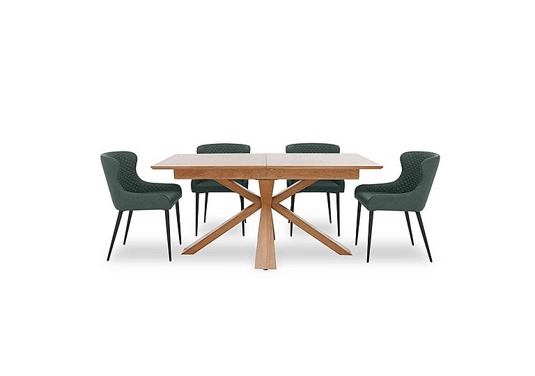 Hanoi Extending Table with Wooden Base and 4 Faux Leather Dining Chairs - Bottle Green