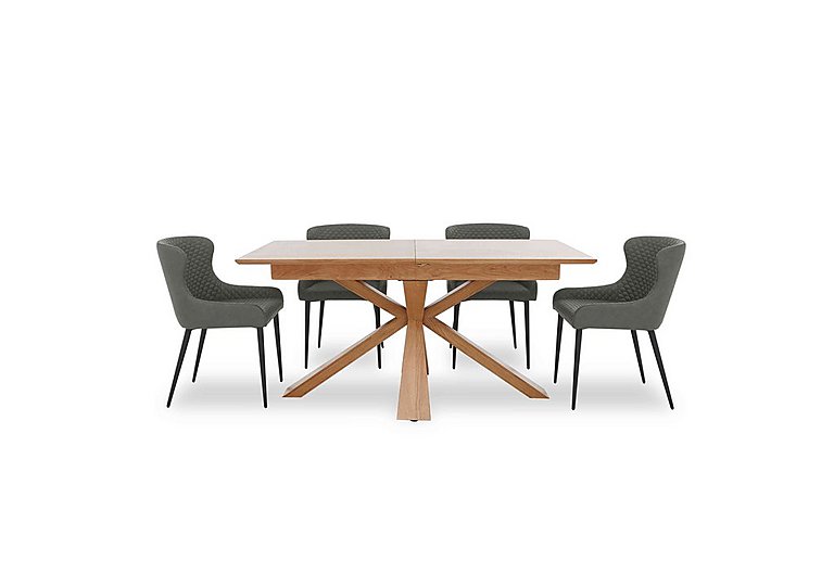 Hanoi Extending Table with Wooden Base and 4 Faux Leather Dining Chairs - Slate Grey