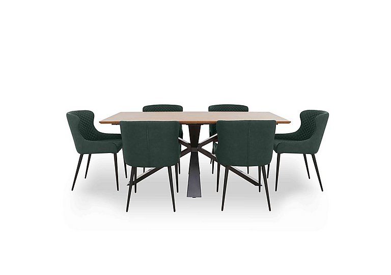 Hanoi Fixed Table with Metal Base and 6 Faux Leather Dining Chairs - Bottle Green
