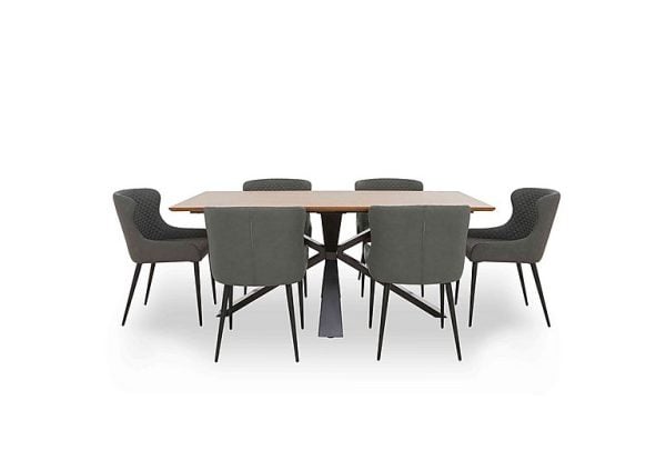 Hanoi Fixed Table with Metal Base and 6 Faux Leather Dining Chairs  Slate Grey | Bed Sava