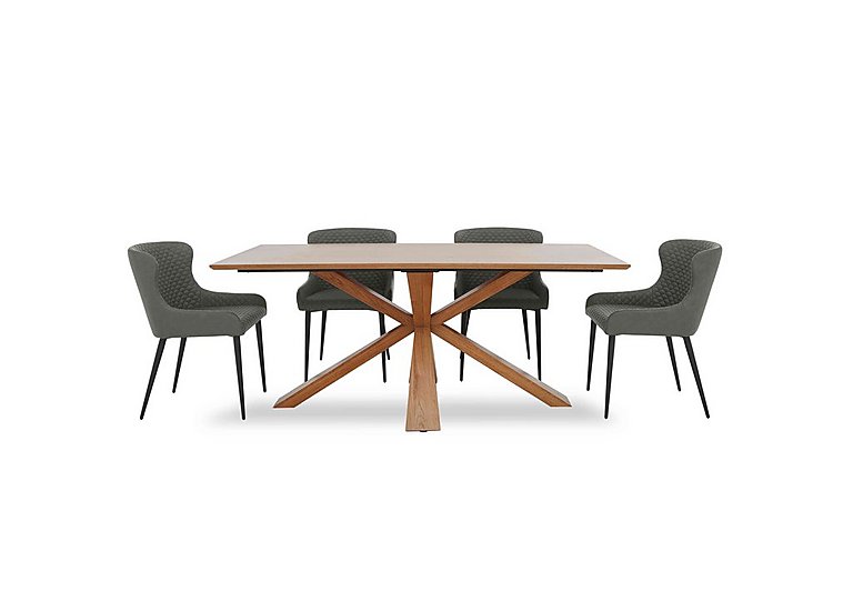 Hanoi Fixed Table with Wooden Base and 4 Faux Leather Dining Chairs - Slate Grey